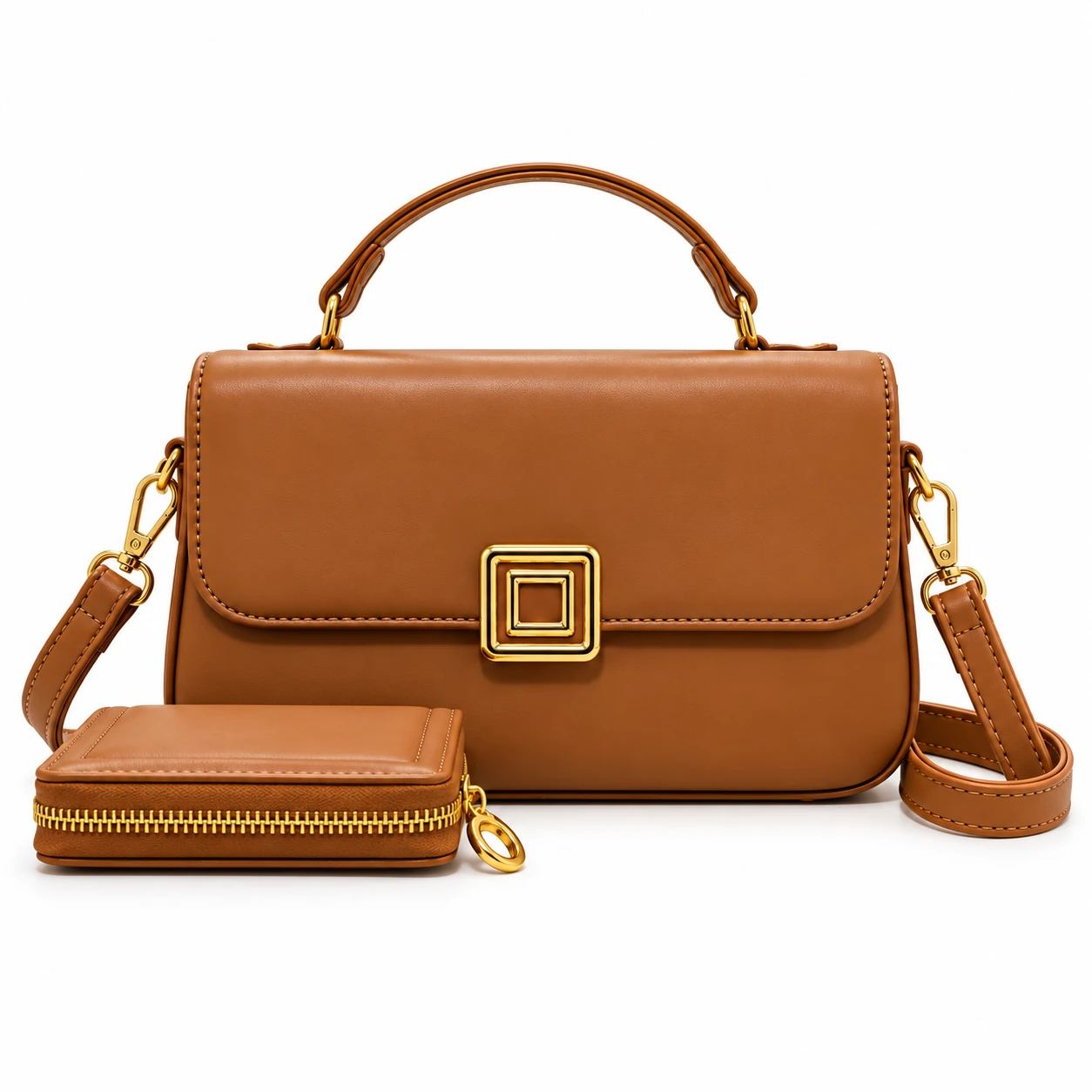Bolsa Feminina Luna Kiss Camille com Carteira | Dona Bela na cor Caramelo