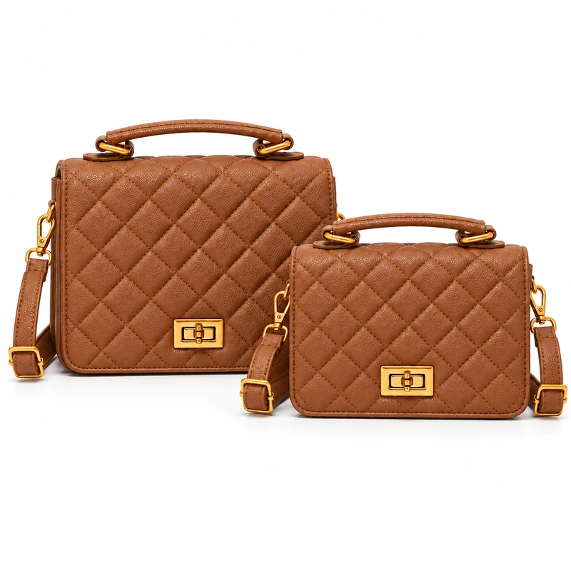 Kit com 2 bolsas femininas matelassê, ferragens douradas e alça transversal removível. Maior com bolso de zíper, menor para o essencial. Dona Bela.